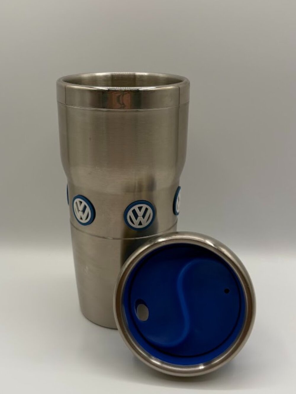 Official Volkswagen Stainless Steel Double-Wall Travel Mug with Blue Rubber Logo